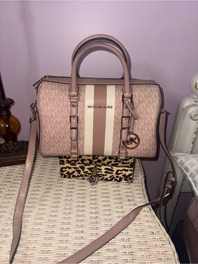 Michael Kors Blush Pink Logo Stripe Satchel
